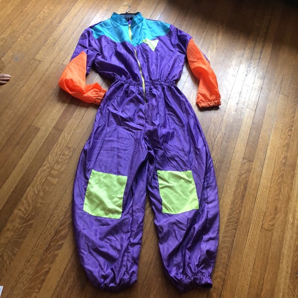 Pants & Jumpsuits | Totally 8s Neon One Piece Nylon Tracksuit Rave ...
